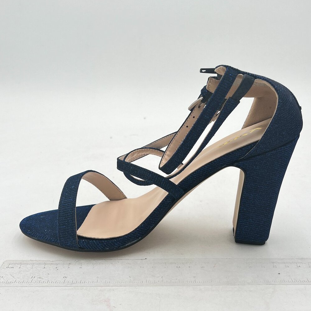 XYD Navy Crisscross Open Toe Block Chunky High Heel Sandals Back Zipper Shoes - Picture 2 of 6